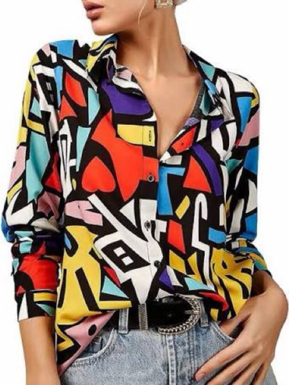 Geometric Big Dart brand button-up Keith Haring vibes pop art Super cozy!